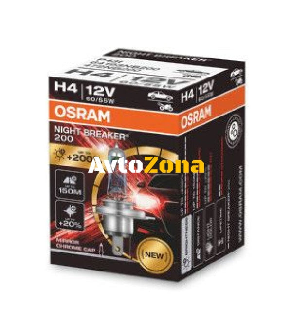 1 брой Халогенна крушка за фар Osram H4 Night Breaker + 200% 60/55W 12V P43T - Avtozona