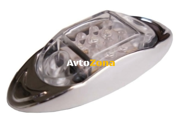 1бр 24V БЯЛ - 6 LED диоден страничен маркер / токос - габаритна светлина за камиони тирове и ремаркета - 100мм х 42мм - хромиран корпус