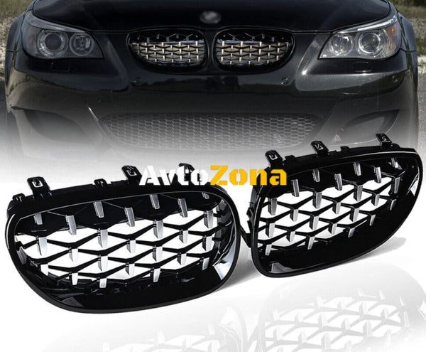 Черни / хром решетки за BMW E60 (2003 - 2010) с диамантен дизайн - Avtozona
