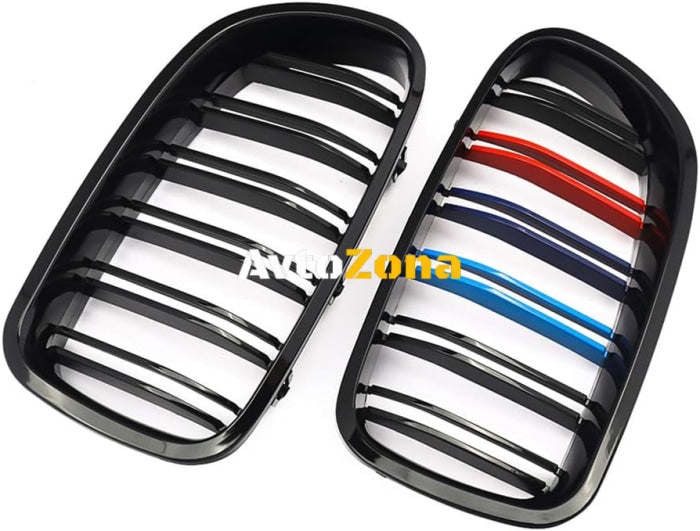 Двойни Решетки за BMW F10 / F11 (2010 + ) с Три Цвята - Черен Гланц - Avtozona