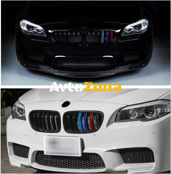 Двойни Решетки за BMW F10 / F11 (2010 + ) с Три Цвята - Черен Гланц - Avtozona