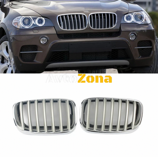 Хром-Силвър Предни Решетки за BMW E70 X5 (2007-2013) - Avtozona