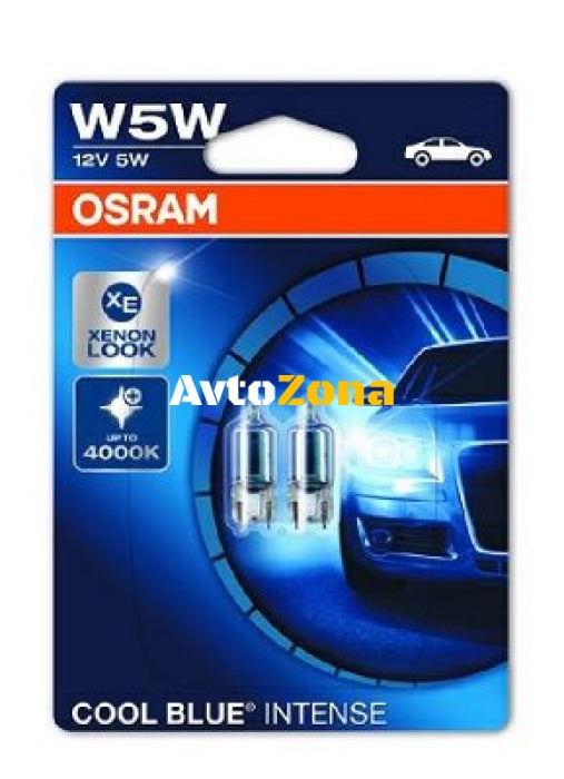 Комплект 2 броя халогенни крушки Osram W5W Cool Blue Intense 12V 5W W2.1x9.5d - Avtozona