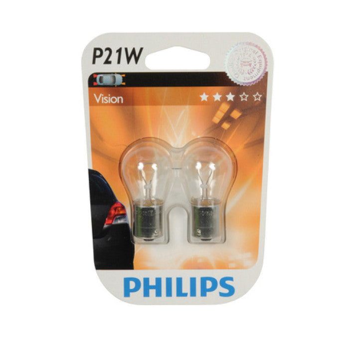 Комплект от 2 броя крушки крушка (P21W) 12V BA15S 21W в блистер бяла светлина Philips - Avtozona