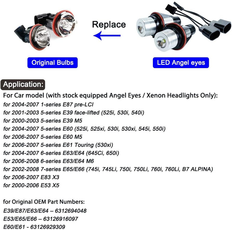 Комплект от 2 броя LED крушки Angel Eyes ангелски очи 12V-24V цвят червен за BMW с Canbus без грешки - Avtozona