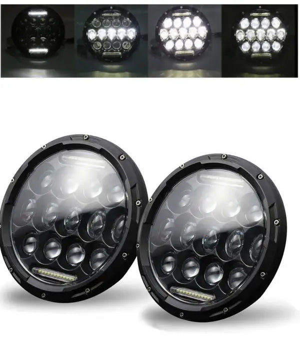 Комплект от 2бр. универсален 7 инча 18см ЛЕД LED фар лампа халоген 12V-24V къси/дълги с DRL дневни светлини бяло 8000lm за АТВ джип