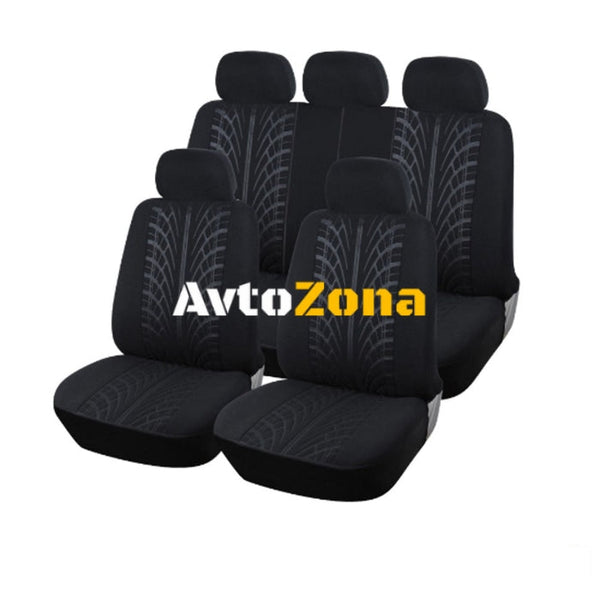Нова универсална текстилна авто тапицерия калъфи за автомобилни седалки пълен комплект 9 части в черно - Avtozona