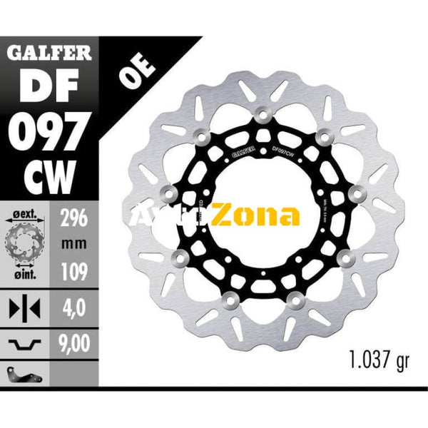 Плаващ преден спирачен диск Galfer WAVE FLOATING COMPLETE (C. ALU.) 296x4mm DF097CW - Avtozona