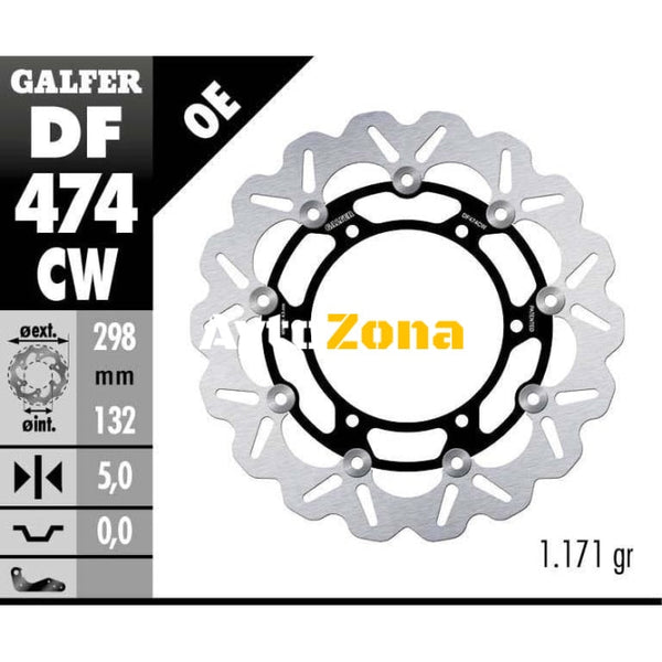 Плаващ преден спирачен диск Galfer WAVE FLOATING COMPLETE (C. ALU.) 298x5mm DF474CW - Avtozona