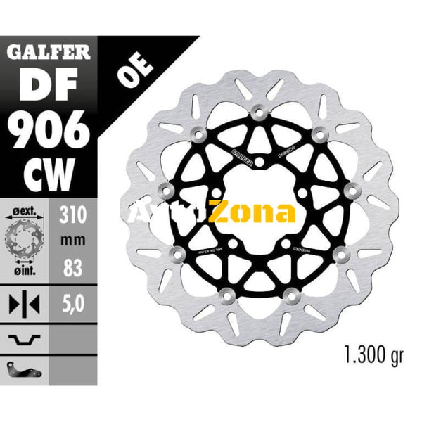 Плаващ преден спирачен диск Galfer WAVE FLOATING COMPLETE (C. ALU.) 309,5x5mm DF906CW - Avtozona
