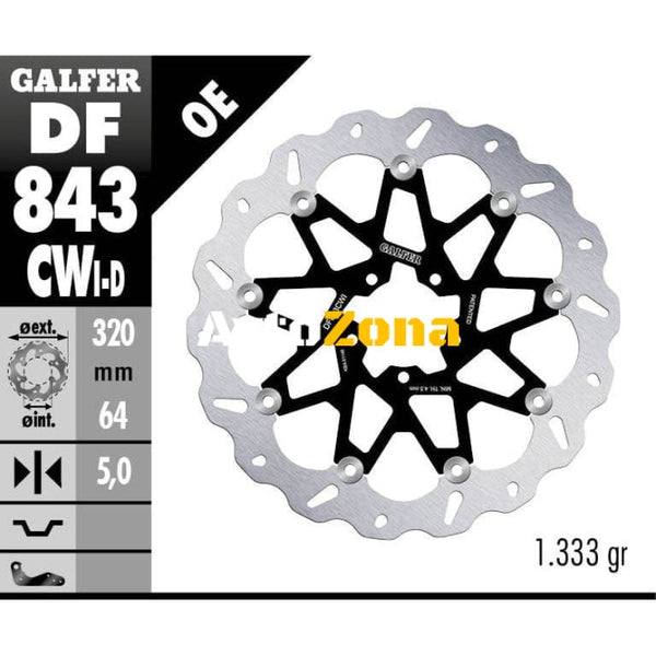 Плаващ преден спирачен диск Galfer WAVE FLOATING COMPLETE (C. ALU.) 320x5mm DF843CWI - Avtozona