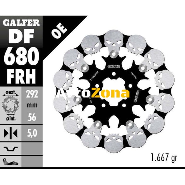 Плаващ преден спирачен диск Galfer WAVE SKULL DESIGN FLOATING (C. STEEL) 292x5mm DF680FRH - Avtozona