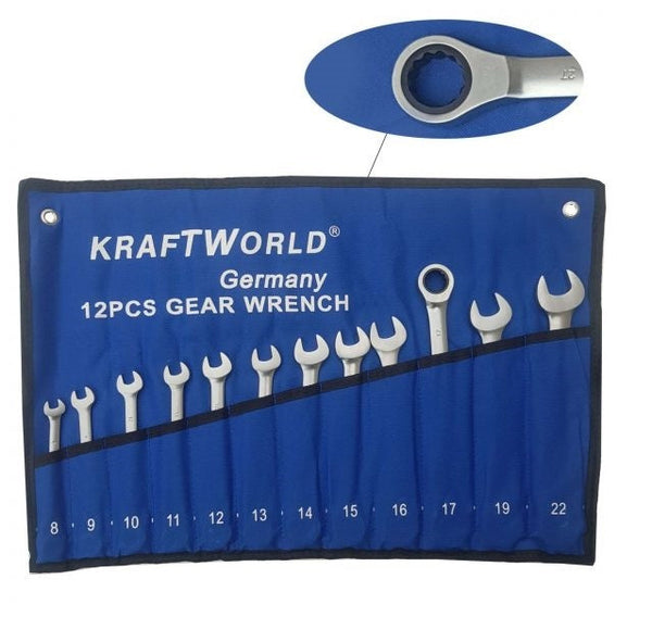 Професионален комплект звездогаечни тресчотни ключове 8 - 22 мм KraftWorld Avtozona