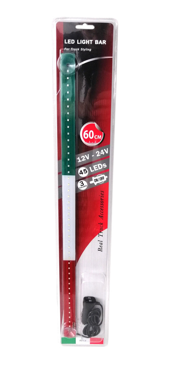 Светещ лед бар 60 cm 45 LED 12V - 24V зелено-бяло-червено IT Italy флаг знаме Италия - Avtozona