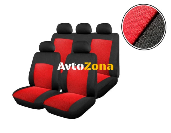 Универсален комплект тапицерия (калъфи) за седалки - черна с червено - Avtozona