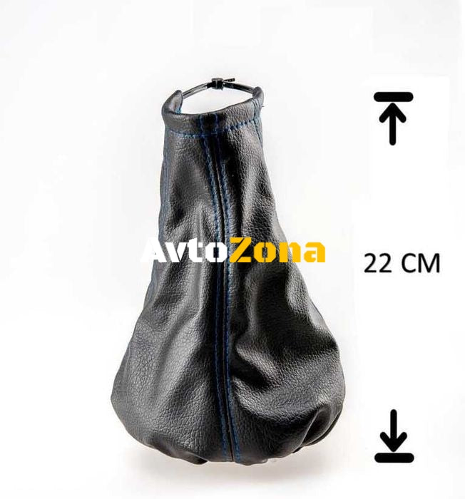 Универсален маншон калъф за скоростен лост от висококачествена еко кожа черен със син шев - Avtozona