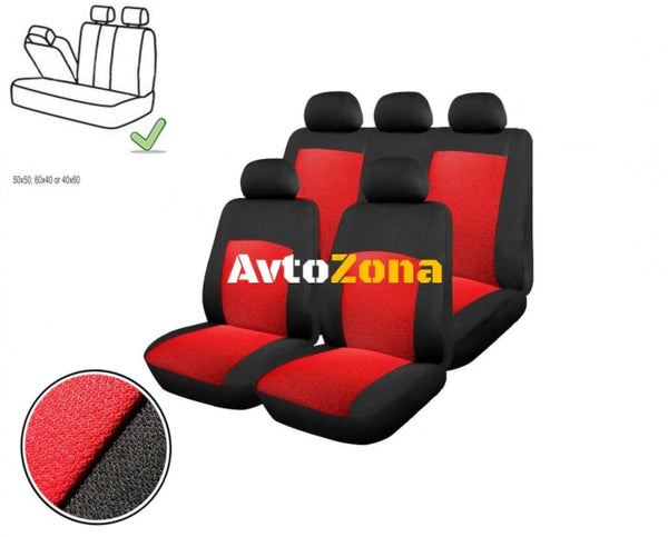 Универсална Авто тапицерия калъфи за седалки пълен комплект делима задна седалка с цип червена - Avtozona