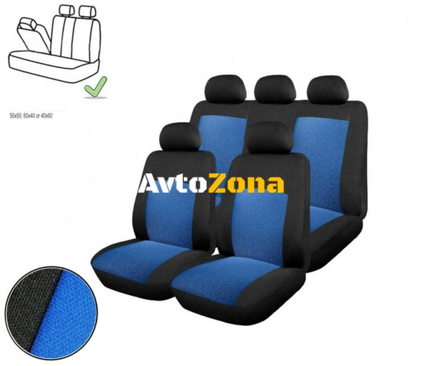 Универсална Авто тапицерия калъфи за седалки пълен комплект делима задна седалка с цип синя - Avtozona