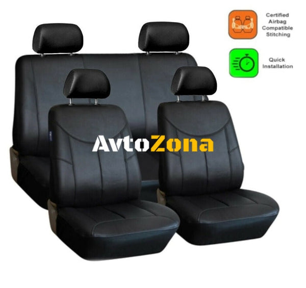 Универсални калъфи за предни и задни седалки на автомобил кола такси taxi тапицерия пълен компкект от еко кожа в черно - Avtozona