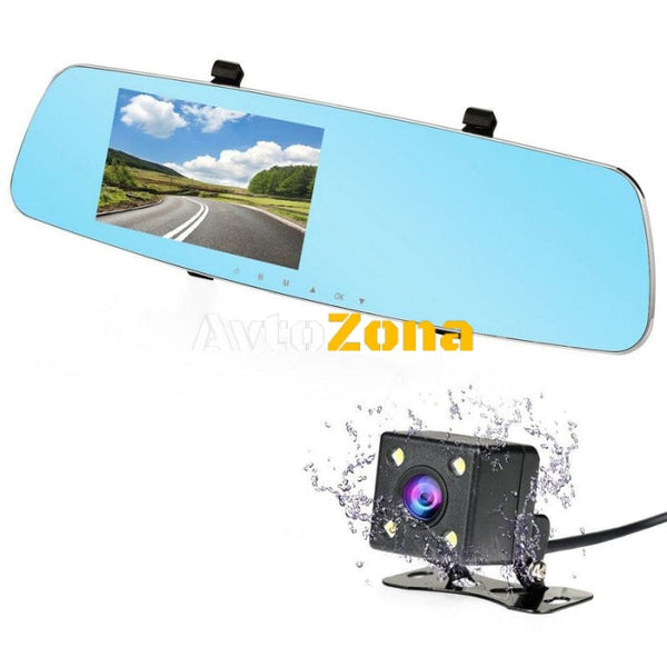 Видеорегистратор DVR 1080 FULL HD с 4’ LCD дисплей в огледалото и камера за задно виждане запис - Avtozona
