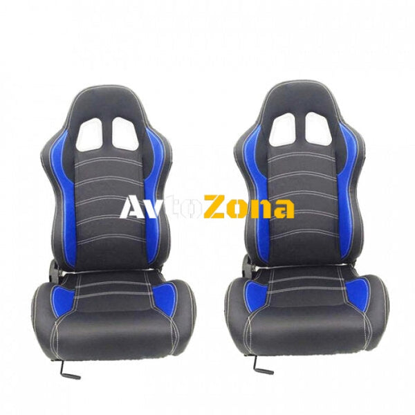Спортни седалки за МПС от кожа - синьо с черно - Avtozona