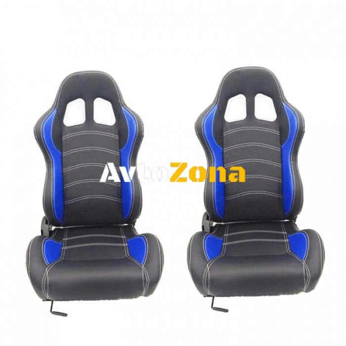 Спортни седалки за МПС от кожа - синьо с черно - Avtozona