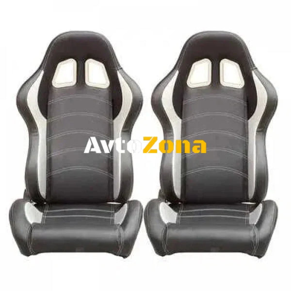 Спортни седалки за МПС от кожа - черно с бяло - Avtozona