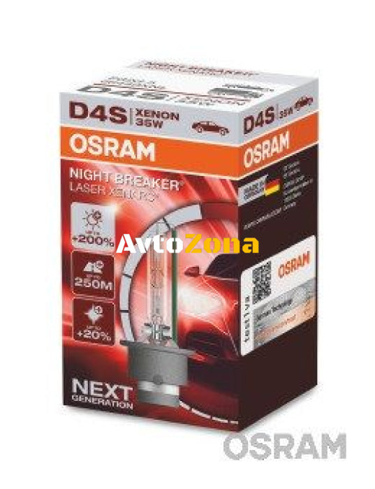 1 брой Крушка за фар xenon Osram D4S Night Breaker Laser + 200% 35W P32d-5 - Avtozona