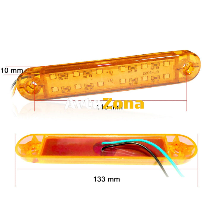 1 брой ЛЕД LED Оранжев Жълт Диоден Маркер Габарит Токос със 12 светодиода за камион ремарке бус ван каравана платформа 24V - Avtozona