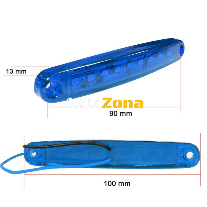 1 брой ЛЕД LED Син Диоден Маркер Габарит Токос със 9 светодиода за камион ремарке бус ван каравана платформа 12V - Avtozona