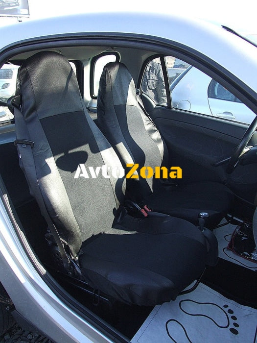 1 + 1 Калъфи за предни седалки тапицерия за автомобил Smart Fortwo Смарт Форту текстил черно - Avtozona