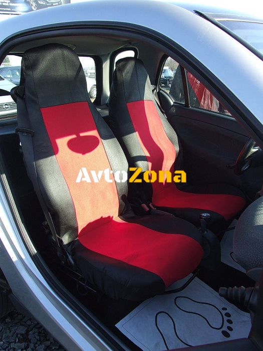 1 + 1 Калъфи за предни седалки тапицерия за автомобил Smart Fortwo Смарт Форту текстил червено-черно - Avtozona