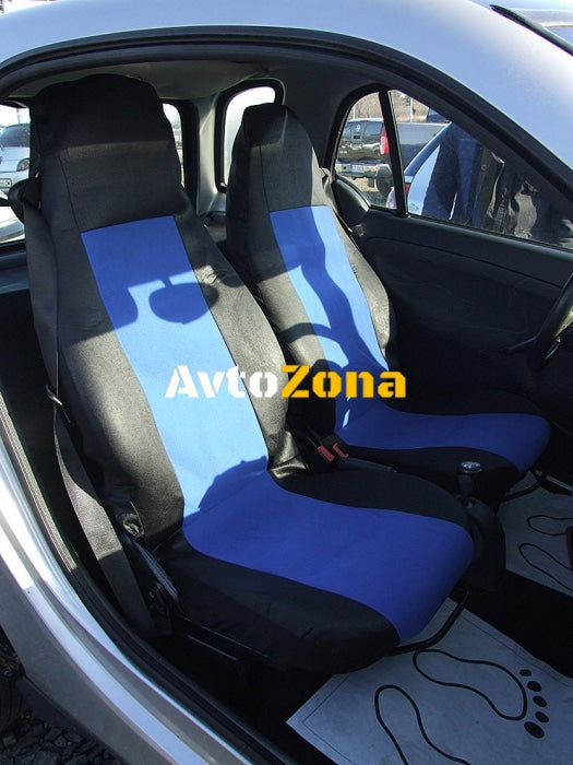 1 + 1 Калъфи за предни седалки тапицерия за автомобил Smart Fortwo Смарт Форту текстил синьо-черно - Avtozona