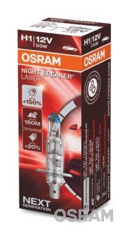 Комплект от 2 броя халогенни крушки Osram H1, Х1, Night Breaker Laser Next Gen +150%, 55W, 12V, P14.5S