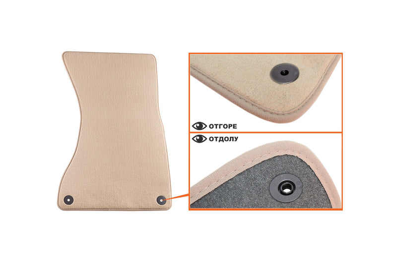 Мокетни стелки Petex за Audi A6 / A6 Allroad / A7 (2010–2018), 4 части, бежови, Comet, захват B01E8