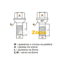 Секретни болтове за джанти - (14мм х 1.5мм L36мм) - Avtozona
