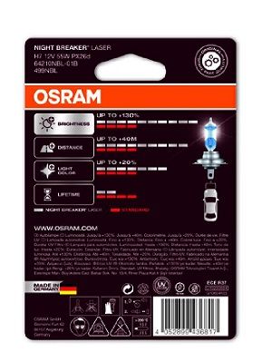 Крушка за фар Osram H7 Night Breaker Laser, Халоген, +130%, 55W, 12V, Px26D, 1 брой
