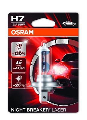 Крушка за фар Osram H7 Night Breaker Laser, Халоген, +130%, 55W, 12V, Px26D, 1 брой