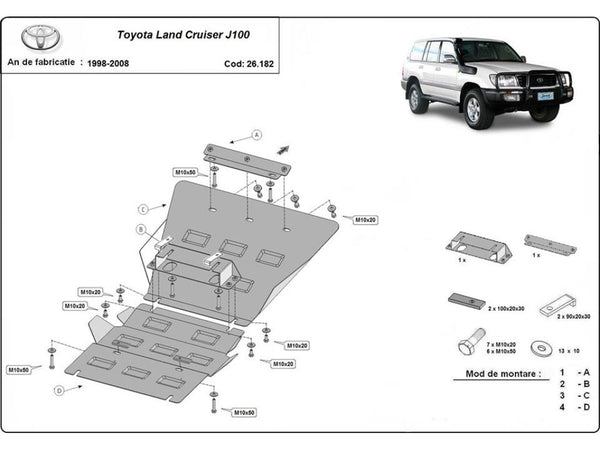 Метална кора под двигател, радиатор, предна броня за TOYOTA LAND CRUISER (J100) от 1998 до 2007