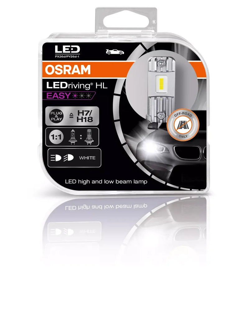 Комплект LED крушки Osram H7/H18 LEDriving HL EASY за фарове 12V – Лесен монтаж, висока яркост