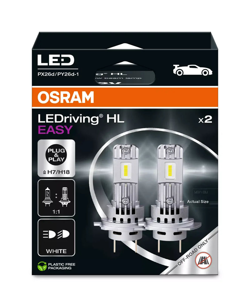 Комплект LED крушки Osram H7/H18 LEDriving HL EASY за фарове 12V – Лесен монтаж, висока яркост