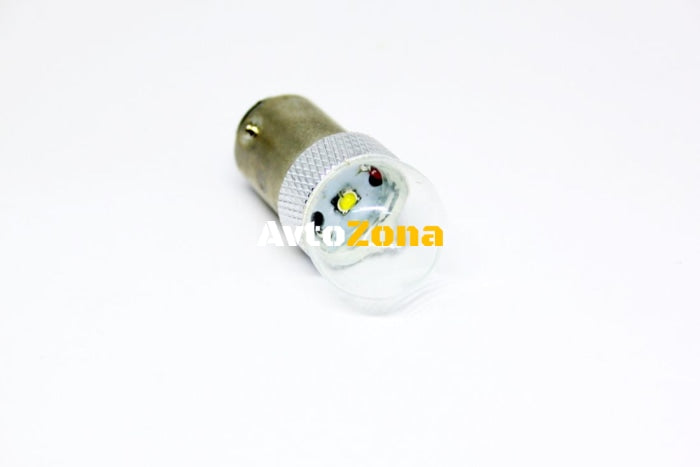 Диодна крушка BA15S с 5W CREE диод в стъклен балон двойна светлина Бял - Avtozona