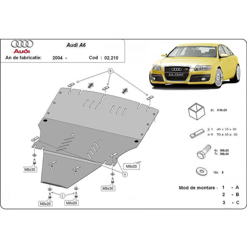 Метална кора под двигател и скоростна кутия за AUDI A6 (4F2, C6) от 2004 до 2011