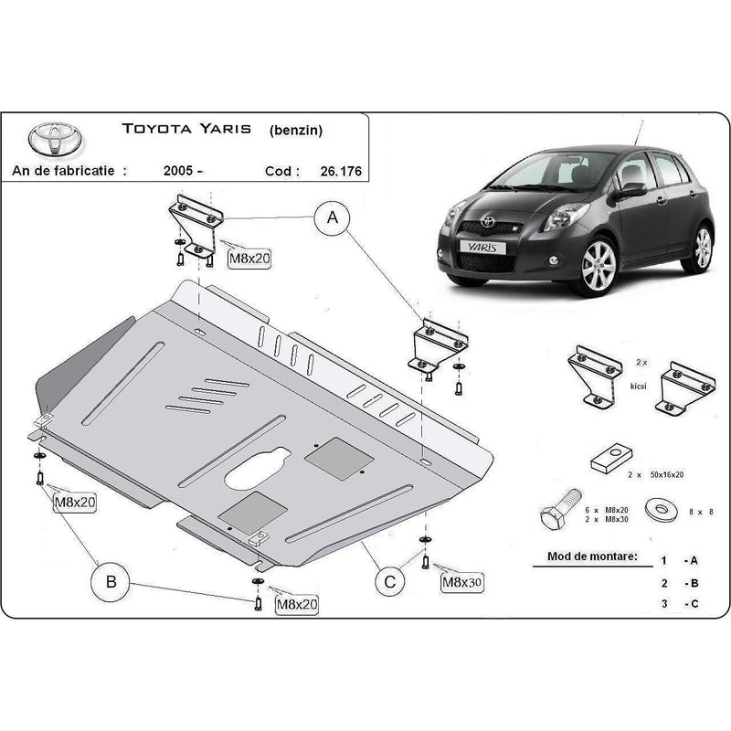 Метална кора под двигател и скоростна кутия - бензин за TOYOTA YARIS II (_P9_) от 2005 до 2013