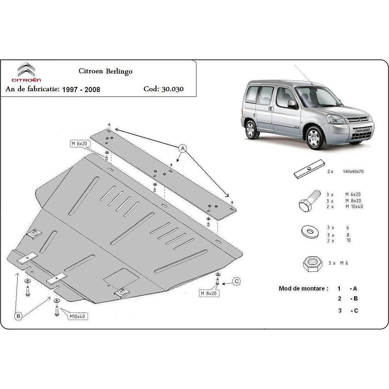 Метална кора под двигател и скоростна кутия -08 за CITROEN XSARA (N1) от 1997 до 2005