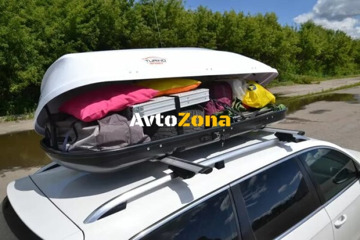 Автобокс Turino Sport 210x81x45cm с двустранно отваряне с ключ 480 литра - бял - Avtozona