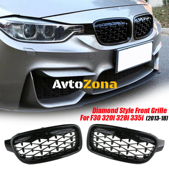 Бъбреци Решетки за BMW 3-та серия 2012-2018 F30 F31 Diamond Style Черен Гланц - Avtozona