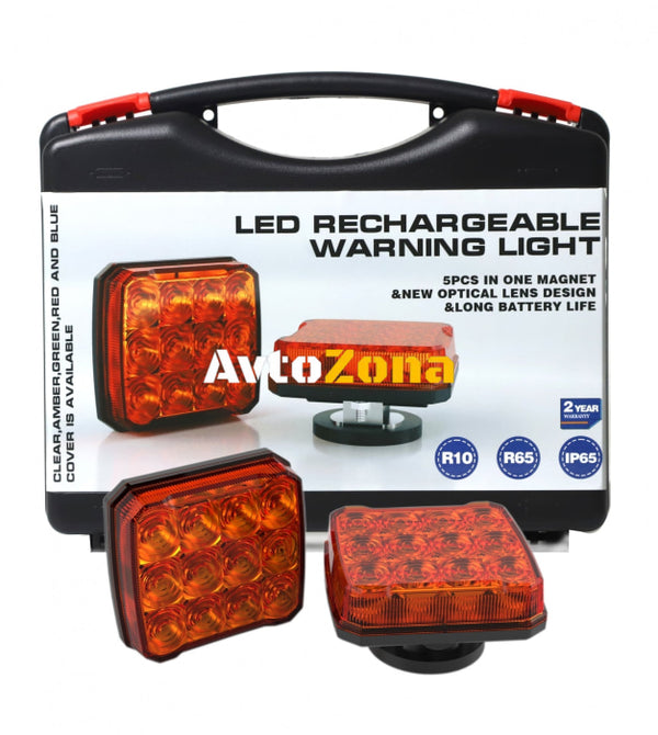 Безжични Wireless Аварийни Сигнални Блиц Светлини Лампи Маяк с Mагнит 12v 24v Лед Led Оранжеви с 12 режима на работа - Avtozona