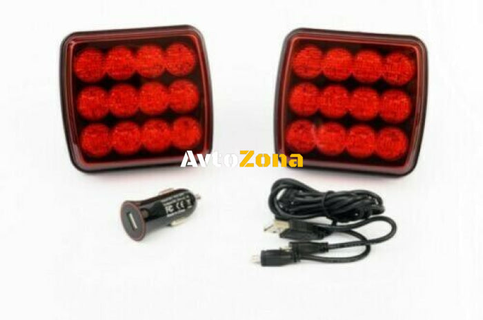 Безжични Wireless с Mагнит 12-24v Лед Led Червени Светлини за Ремарке - Avtozona