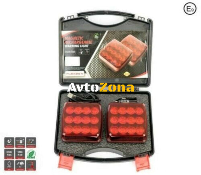 Безжични Wireless с Mагнит 12-24v Лед Led Червени Светлини за Ремарке - Avtozona
